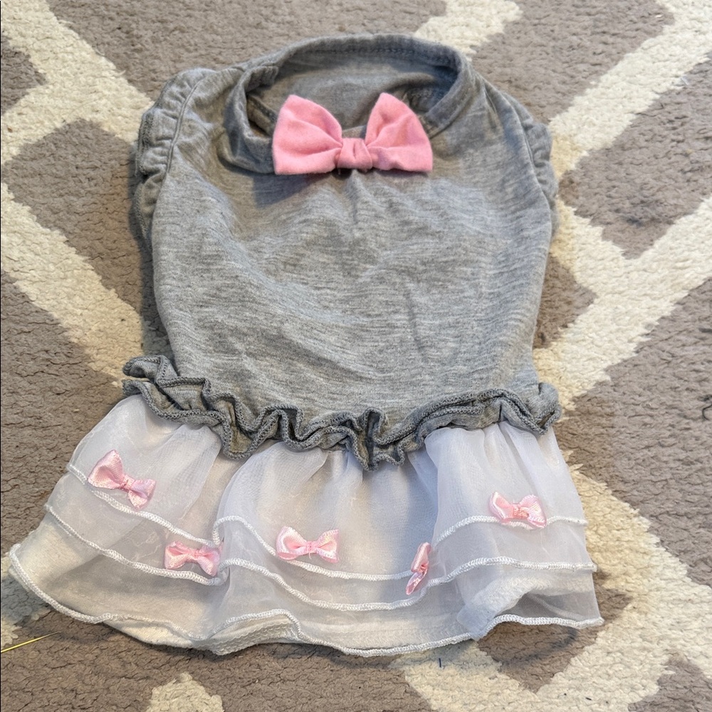 Gray and Pink Dog Dress with Bow Accents